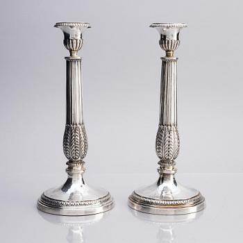 A pair of Danish 19th century silver candlesticks, marks of Carl Fredrik Westrup, Copenhagen 1827.
