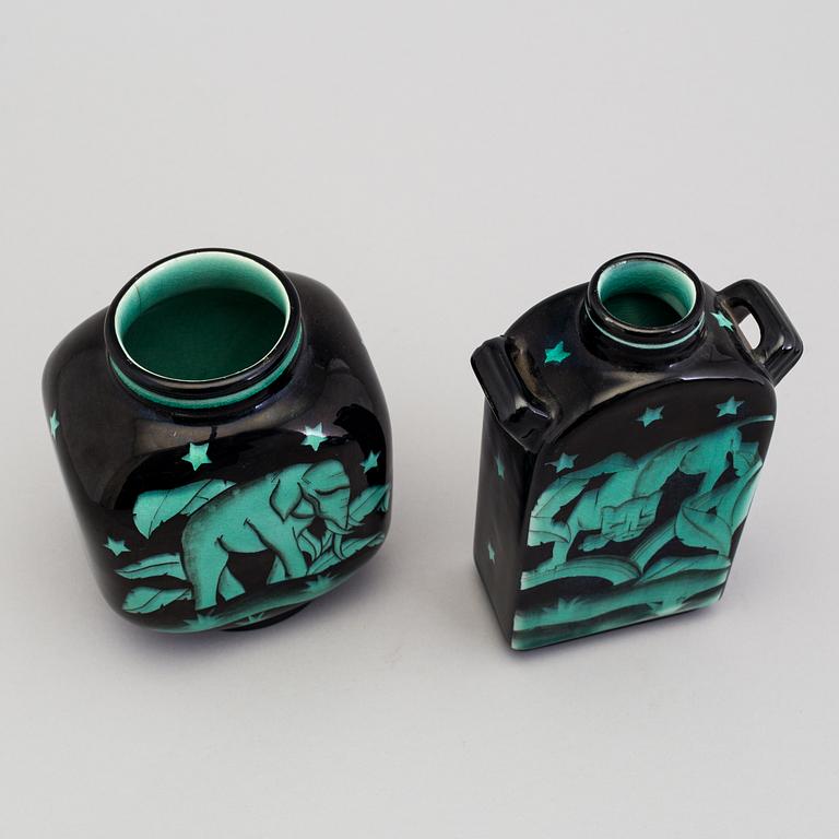 ILSE CLAESSON, 2 vaser, "Serie V", flintgods. Rörstrand 1930-tal.