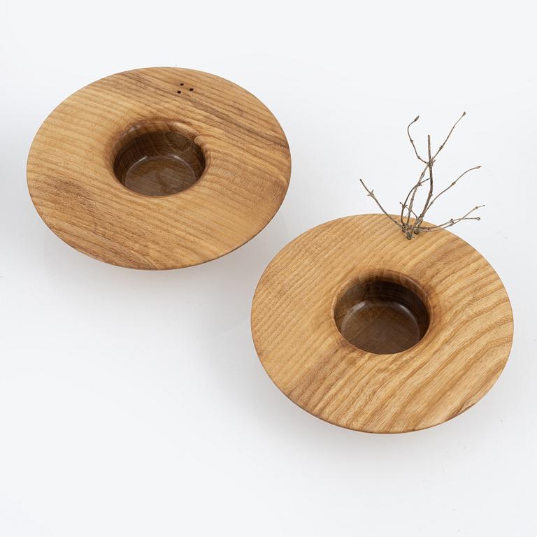 Magnus Ek, a set of five walnut and ash wood appetizer plates for Oaxen Krog.