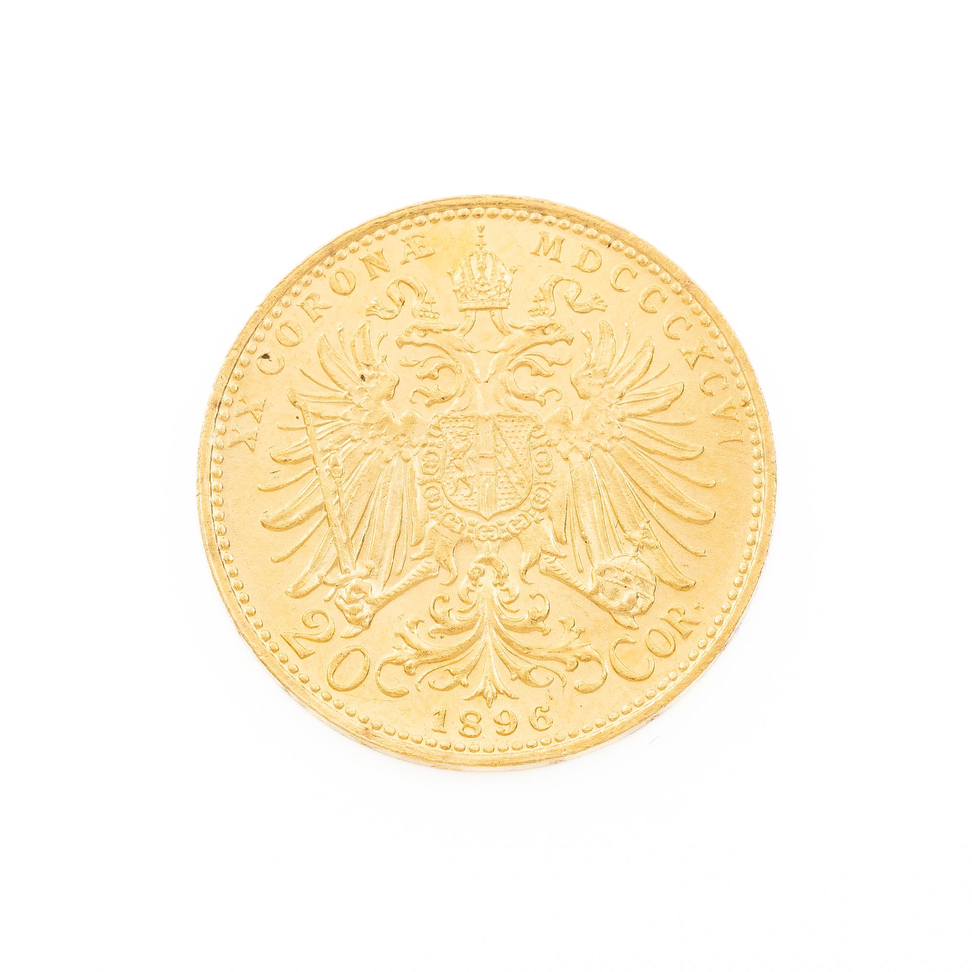 Gold coin, Austria-Hungary, 20 Corona, 1896.