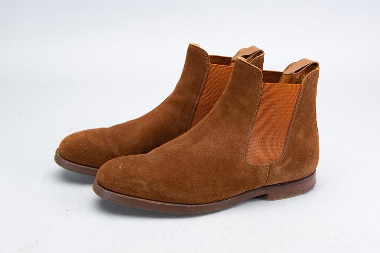 A pair of brown suede 'Gresham' Crockett & Jones boots.