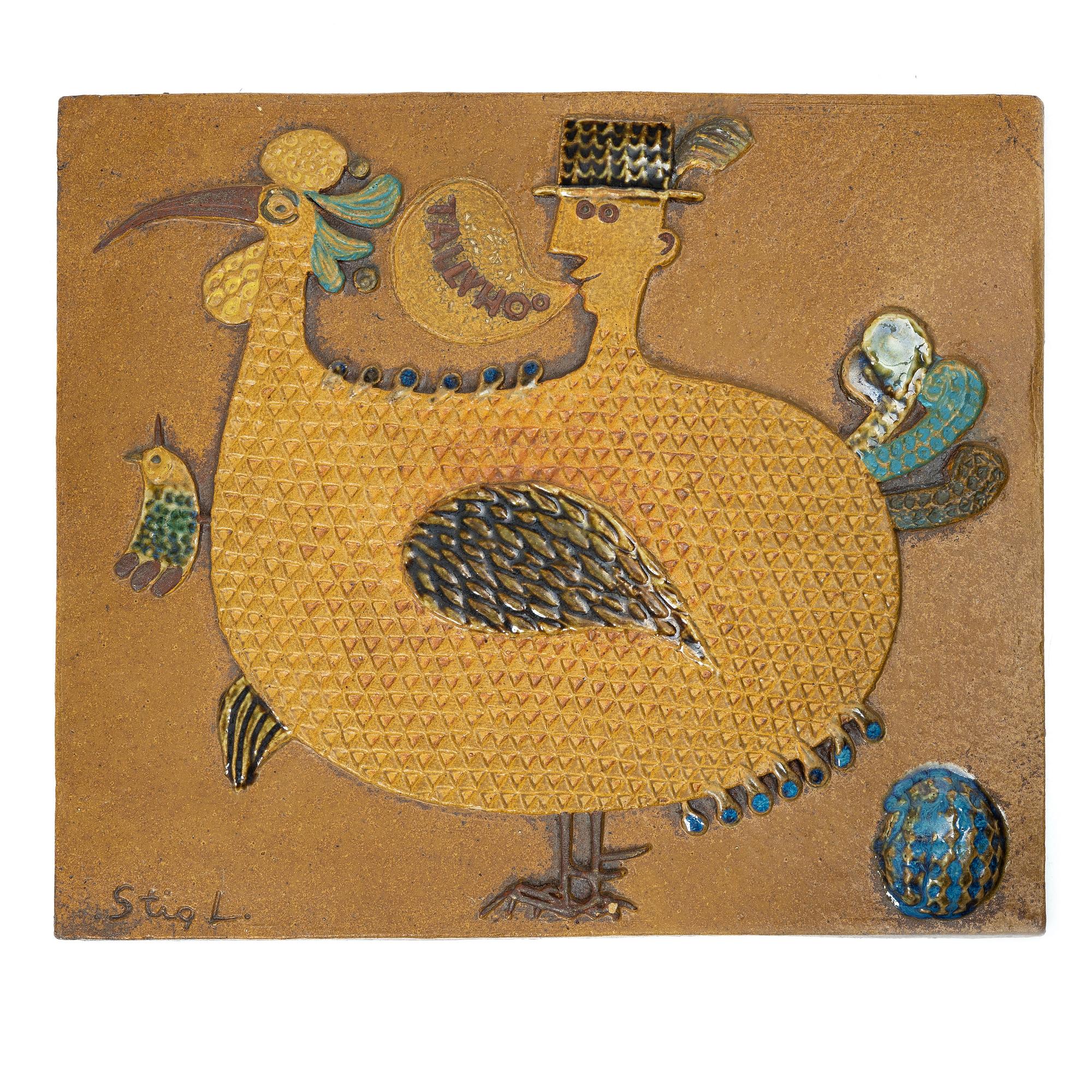 Stig Lindberg, Wall plaque, “Tallyhoo”, Gustavsberg.