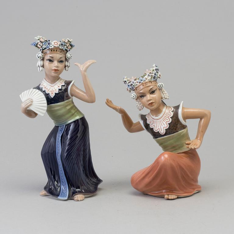 Two J P Dahl Jensen porcelain figurines 'Monuia' and 'Aju Sitra', Denmark, 1940/60s.