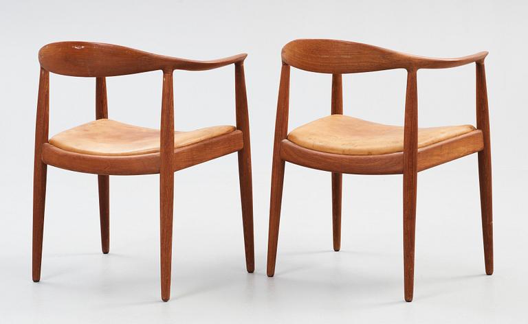 A pair of Hans J Wegner teak 'The Chair', by Johannes Hansen, Denmark 1950-60's.