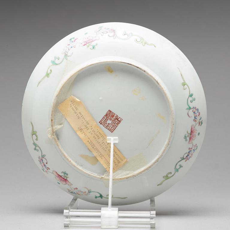 A set of three mille fiori plates, late Qing dynasty, with Qianlong mark.
