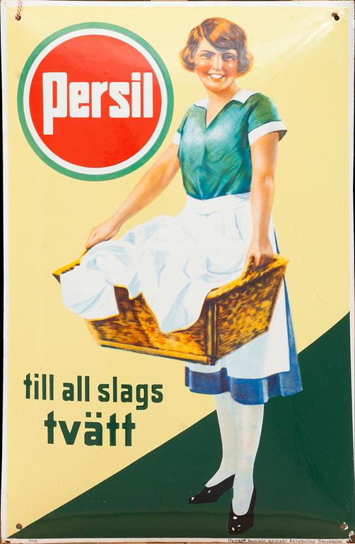 REKLAMSKYLT, Persil, "till all slags tvätt", 1930-tal.