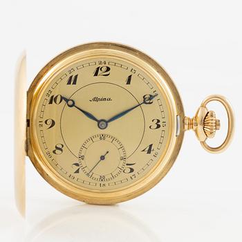 Pocket watch, hunter, 14K gold, Alpina, 51 mm.