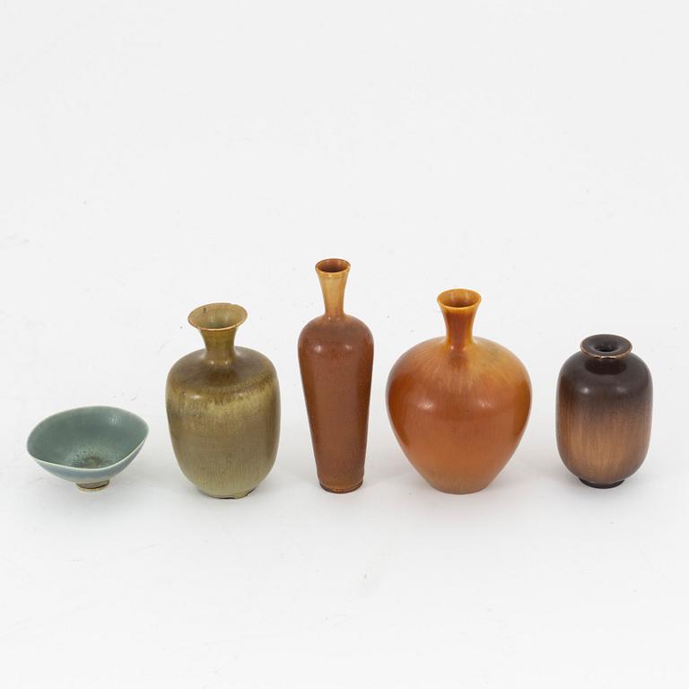 Berndt Friberg, a set of five stoneware miniatures, Gustavsbergs studio.