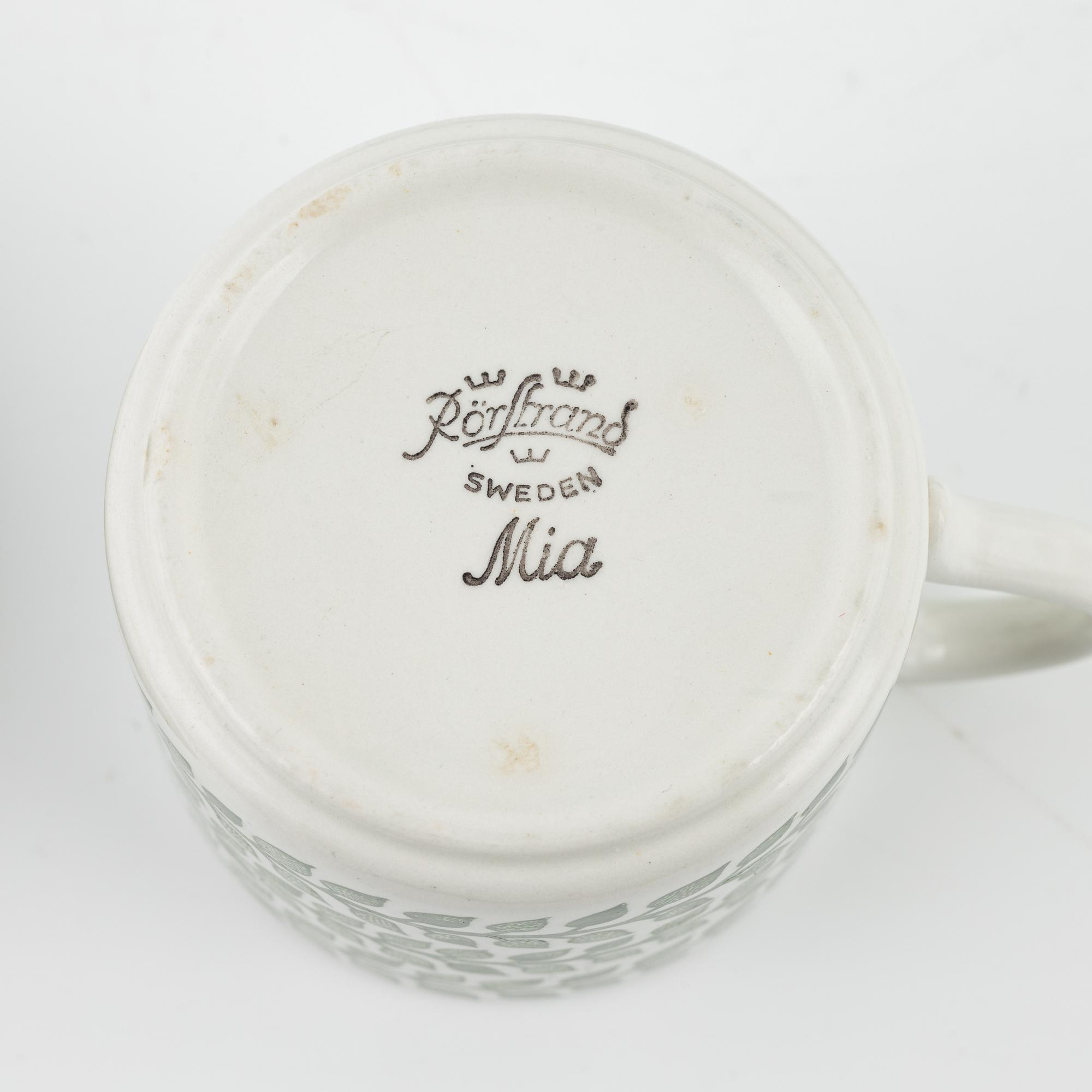 Kaffekoppar med fat, 5 st, "Mia", Rörstrand, 1900-talets andra hälft.
