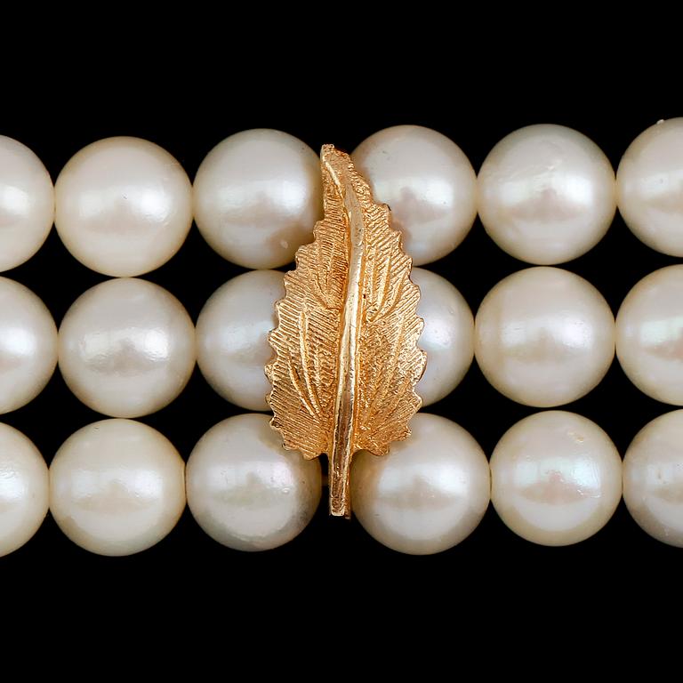 ARMBAND, 14 k guld, odlade pärlor, rubin, smaragd, safir samt briljant.