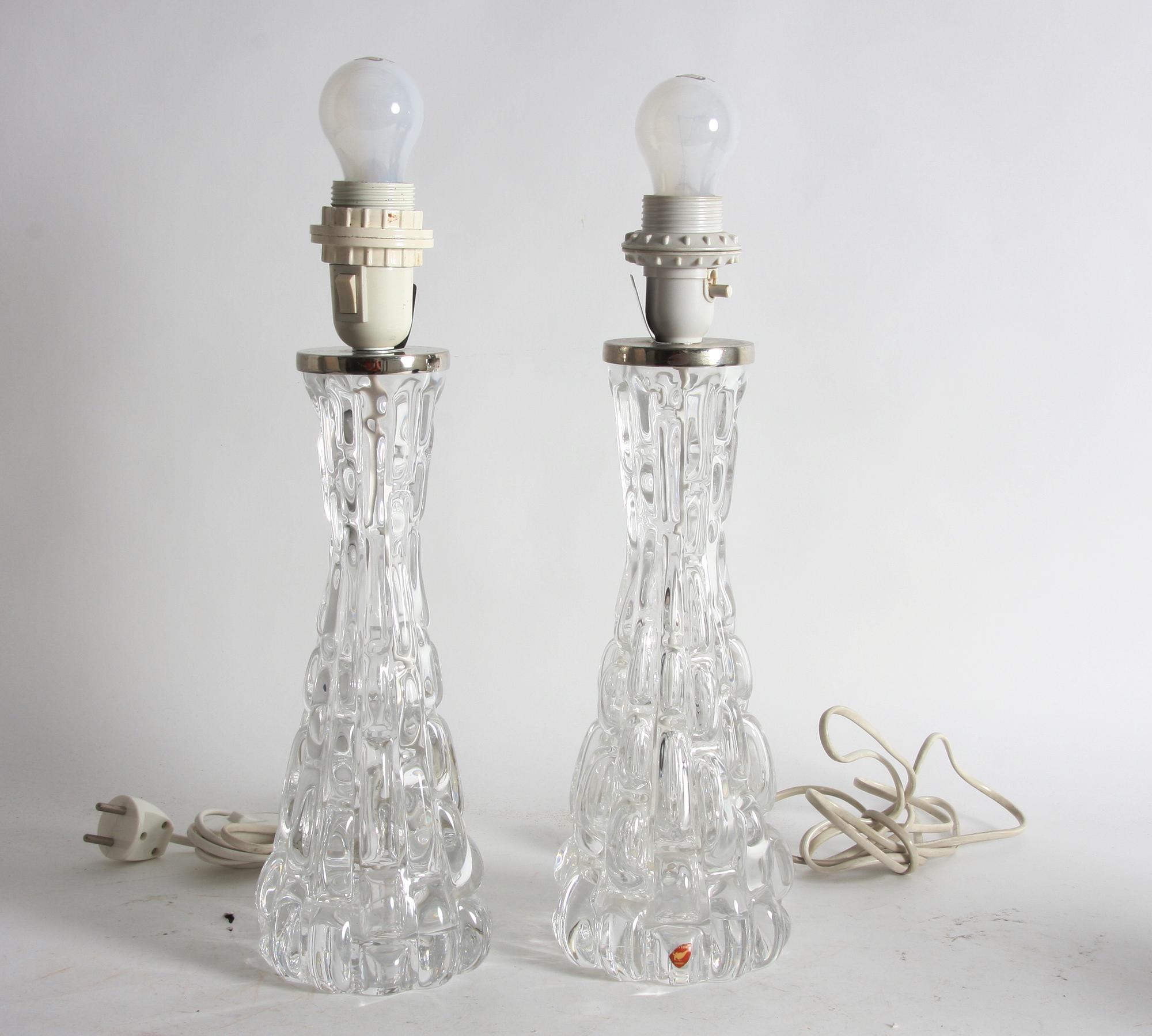BORDSARMATURER, ett par, glas, Carl Fagerlund, Orrefors.