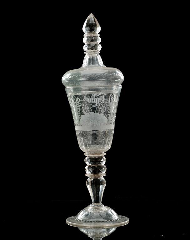 POKAL med LOCK, glas. Kungsholms glasbruk, 1700-talets första hälft.
