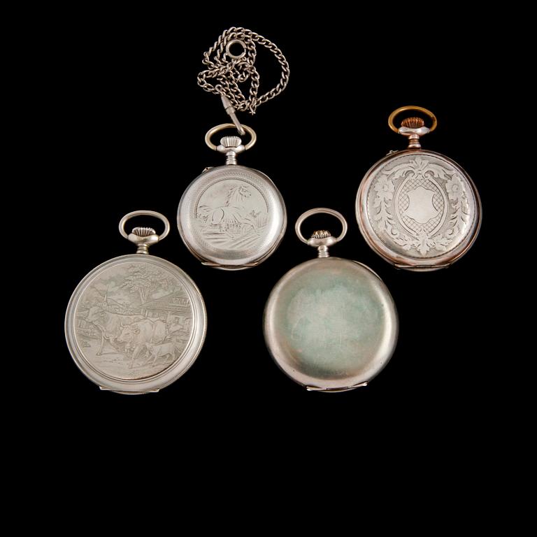 FICKUR, 4 st, delvis låghaltigt silver, 1900-talets första hälft.