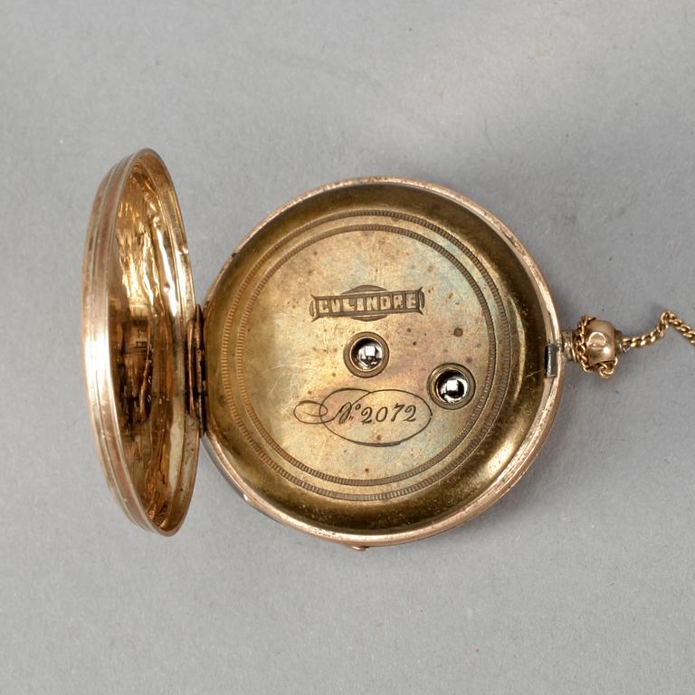 FICKUR i ASK, 14K guld, Culindre, sent 1800-tal/tidigt 1900-tal.