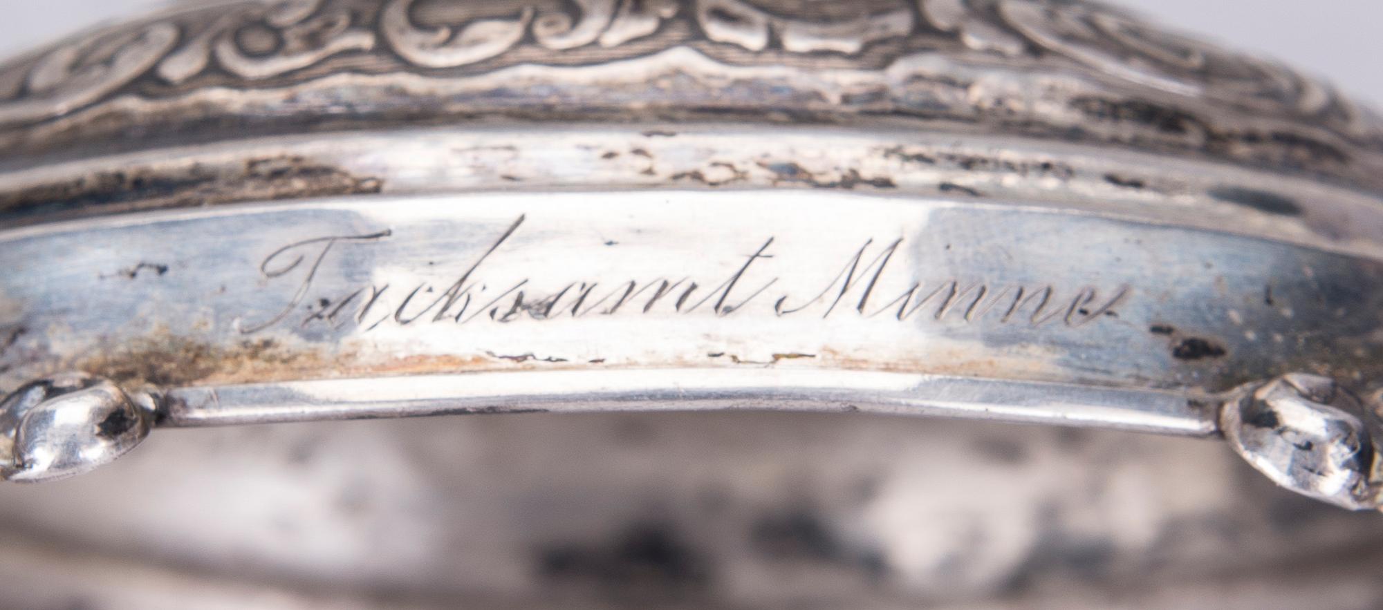 UPPSATSSKÅL, silver och glas, Roland Mellin (1833-1867), Helsingfors 1849.