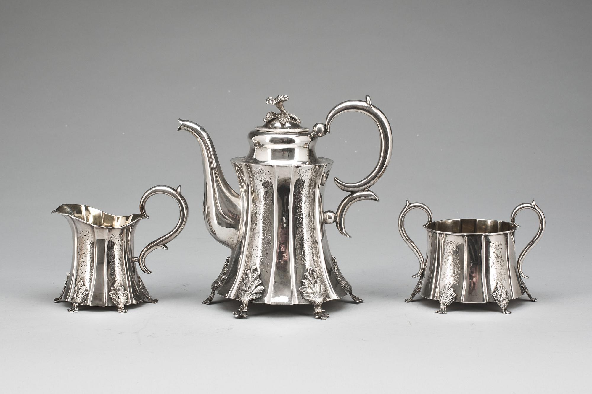 KAFFESERVIS, 3 delar, silver, Edvard Fröberg, Skänninge, 1856, vikt ca 900g.