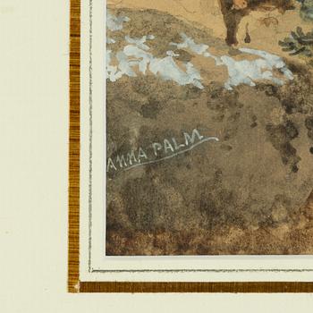 Anna Palm de Rosa, Lake landscape with a man with a scythe.