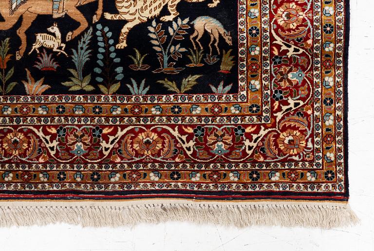 A Kashmir silk rug, c. 168 × 102 cm.