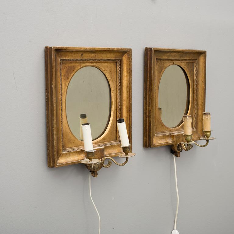 SPEGELLAMPETTER, ett par. Senempire, 1800-talets mitt.