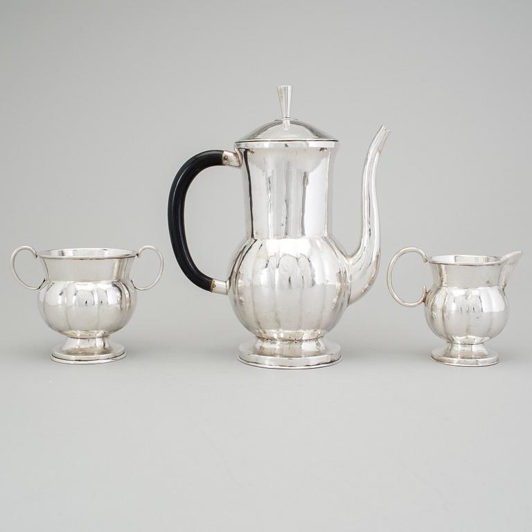 KAFFESERVIS, 3 delar, okänd mästare, Sverige 1916, silver.