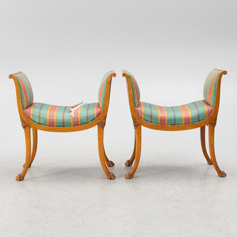 Stools, a pair of Empire style, 19th century.