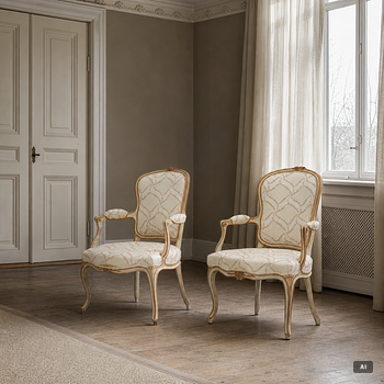 A matched pair of Rococo armchairs, 18th Century.