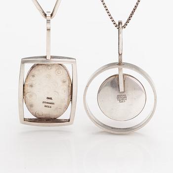 Two sterling silver neckalces, one with a rhodochrosite and one with an agate. Denmark.