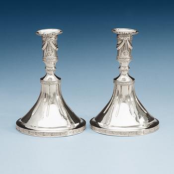 929. A Swedish pair of 18th century silver candlesticks, makers mark of Johan Bergengren, Kristianstad 1780.