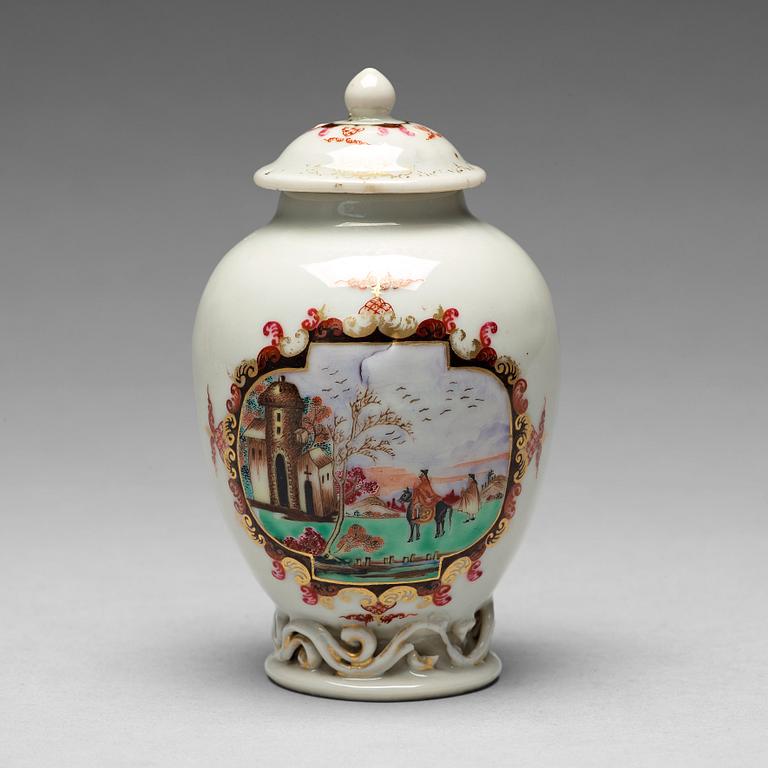 A famille rose tea caddy, Qing dynasty, Qianlong (1736-95).