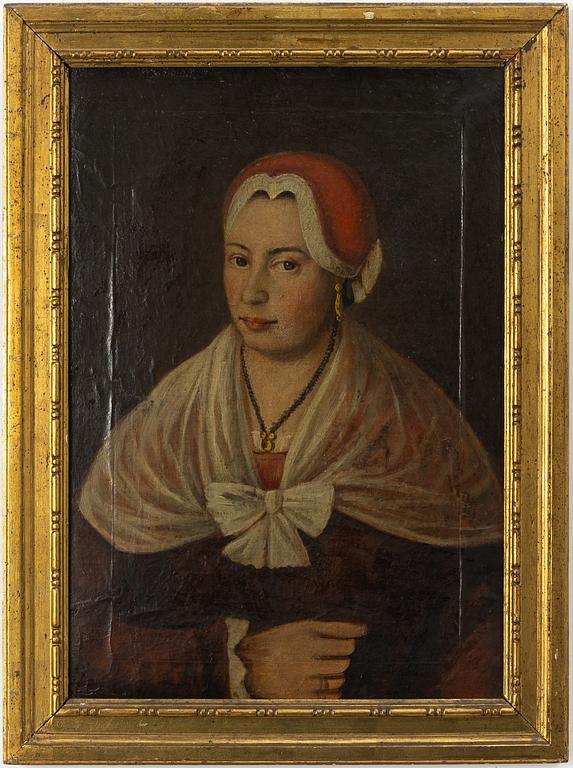 Unknown artist, circa 1800. Lady in red.