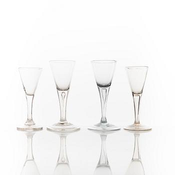 A set of four Swedish wine glasses, 18th Century.