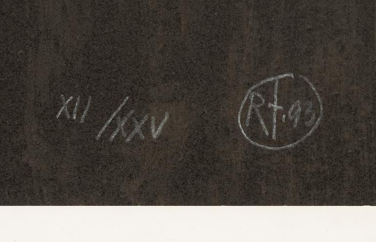 Roj Friberg, färglitografi, monogramsignerad, numrerad XII/XXV och daterad -93.