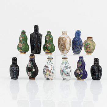 Twelve snuff bottles, China, 20th century.