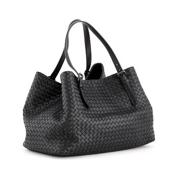 610. BOTTEGA VENETA, a black woven leather tote bag.