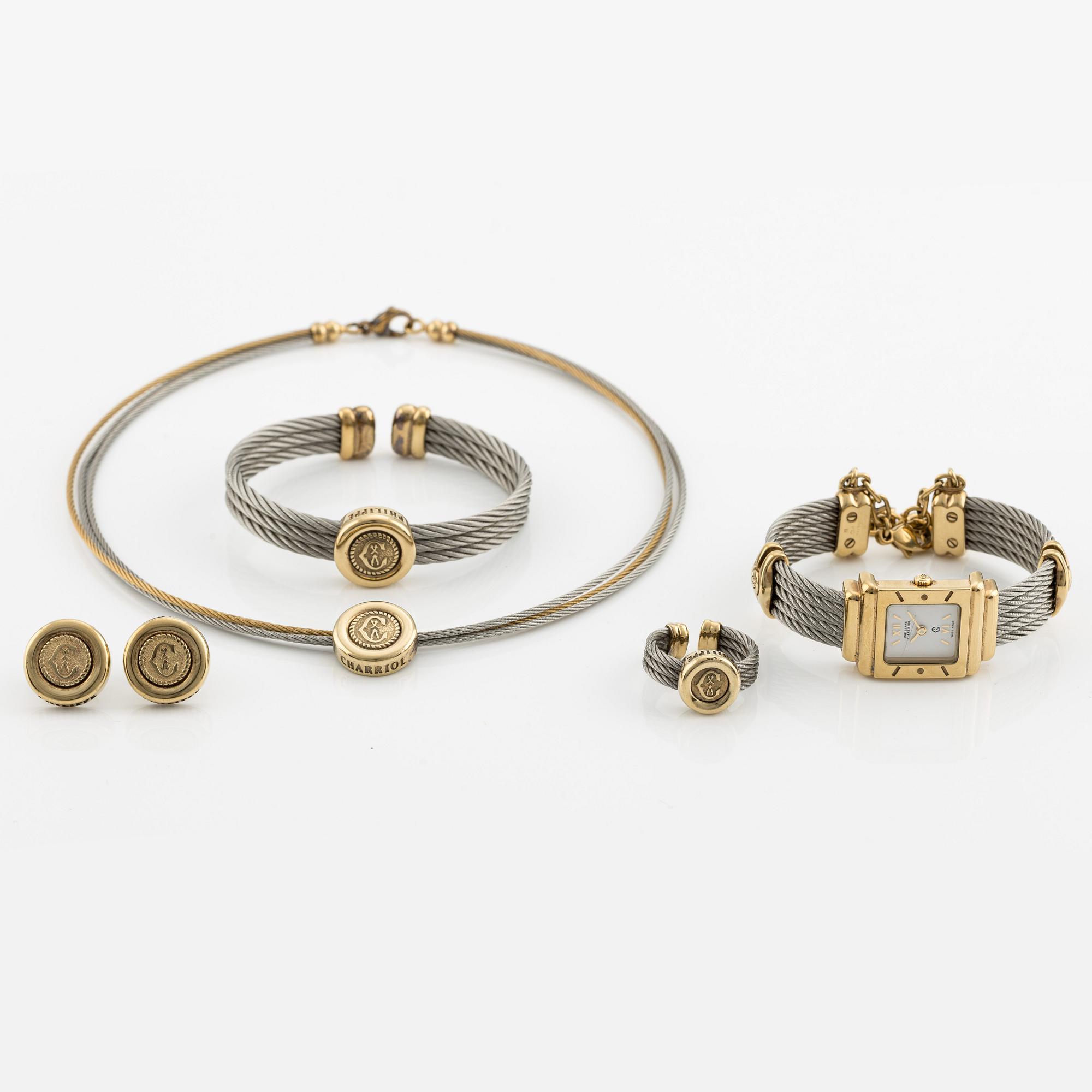 Philippe Charriol set with a necklace, a ring, a pair of earrings, a bracelet and a wristwatch.