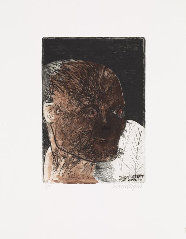 HANS WIGERT, dry pint etching with watercolor, signed and numbered 1/5.