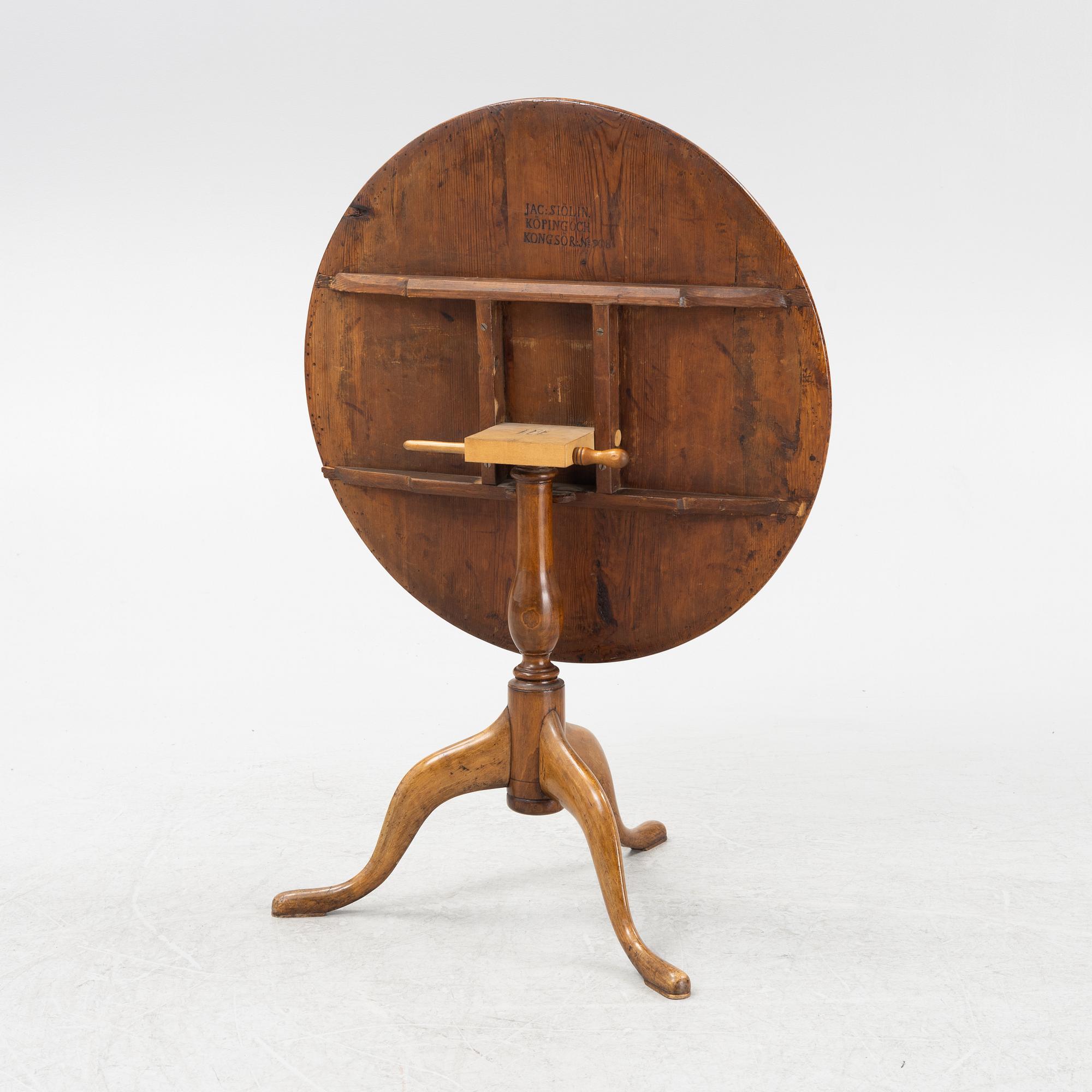 A tilt top table by Jacob Sjölin (1767-1785).