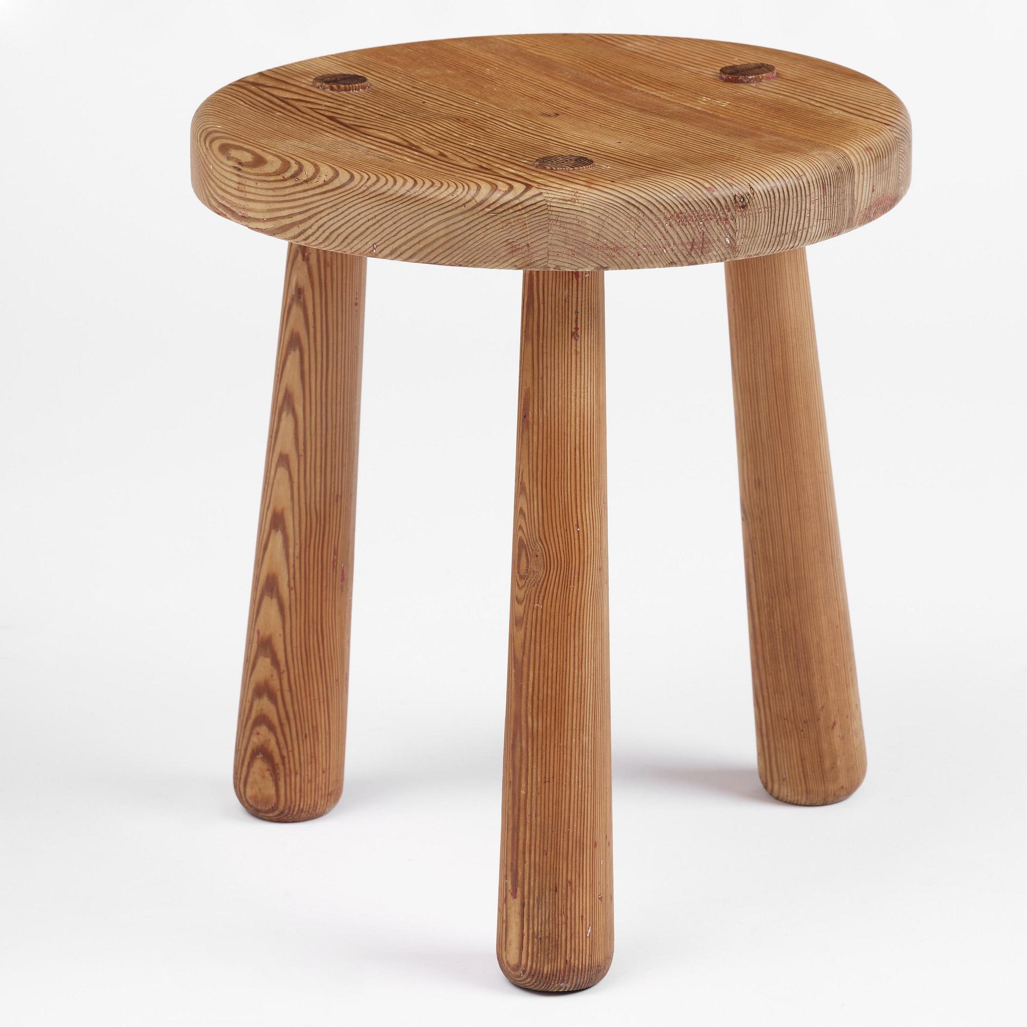 Axel Einar Hjorth, a stained pine "Skoga" stool, Nordiska Kompaniet, Sweden, 1930s.