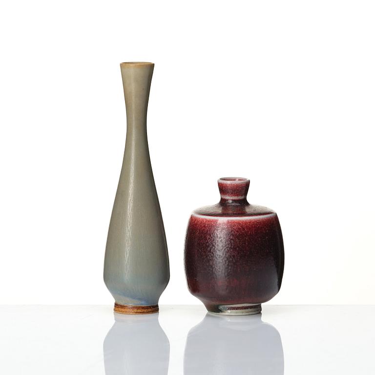 Berndt Friberg, two miniature stoneware vases, Gustavsberg Studio Sweden  1952, 1960. Alva & Gunnar Myrdal Collection.