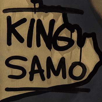 PURE EVIL, "Jean-Michel Basquiats Nightmare" blandteknik på duk, signerad a tergo.