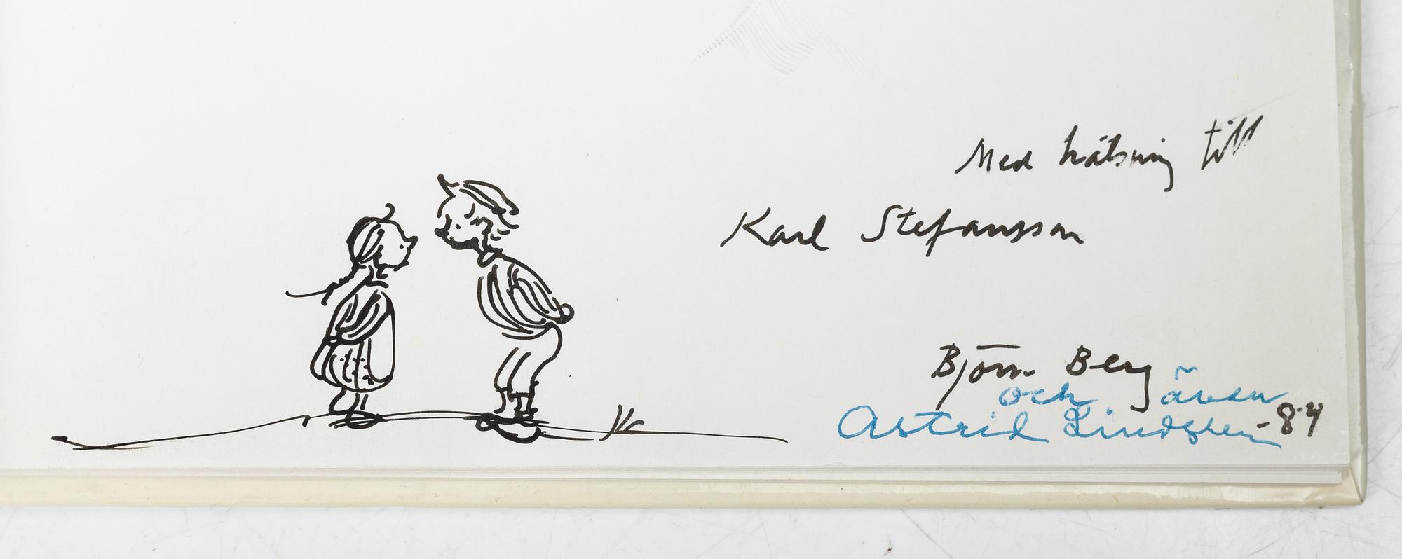 Astrid Lindgren, books, 2 pieces, signed by the author and illustrator Björn Berg.