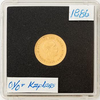Guldmynt, Oscar II, 5 kronor, typ I, Sverige 1886.
