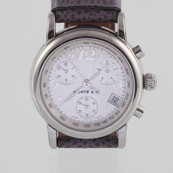 DAMARMBANDSUR, stål, Montblanc, "Meistersstück", quartz, kronograf.