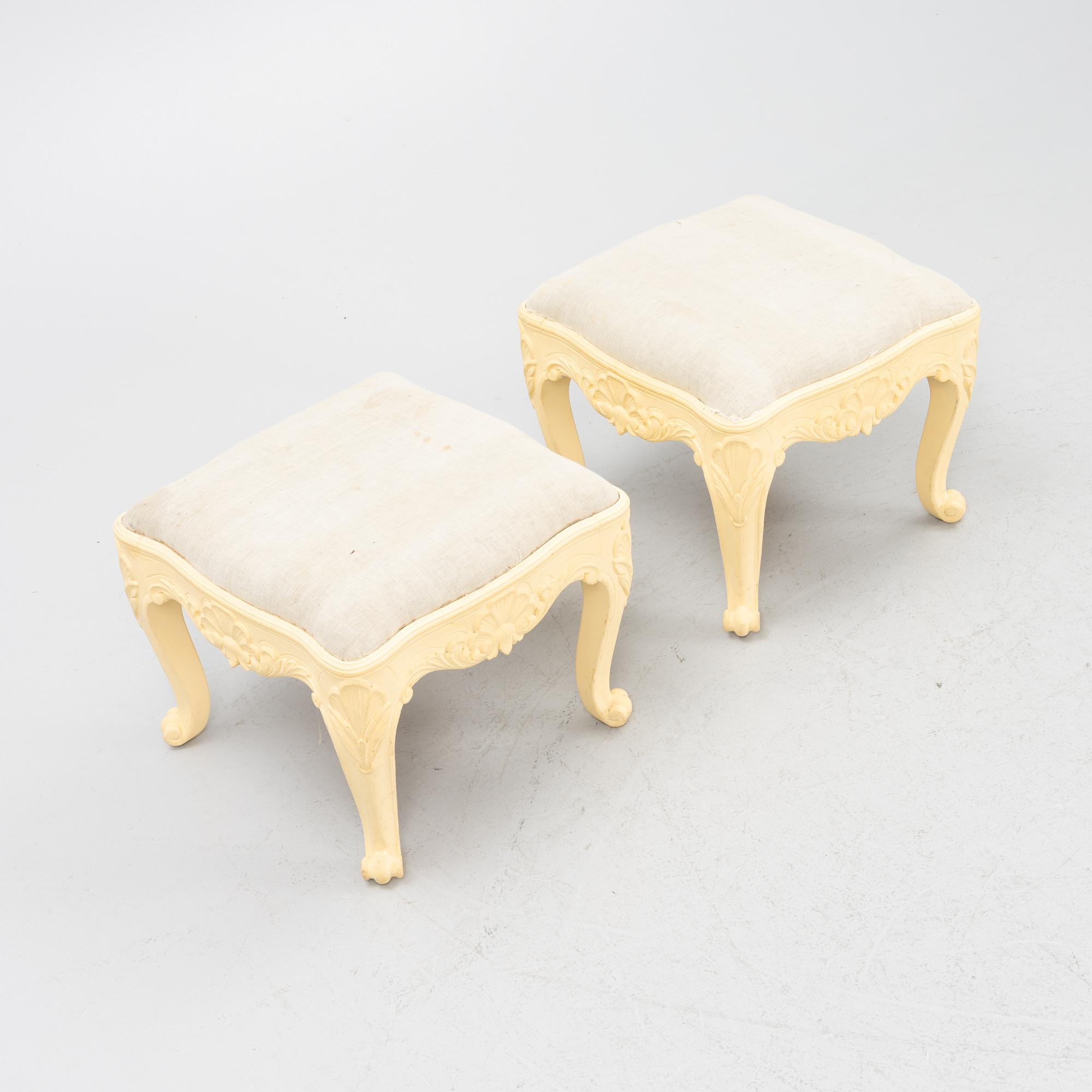 A pair of Rococo style stools, mid-20th Century.