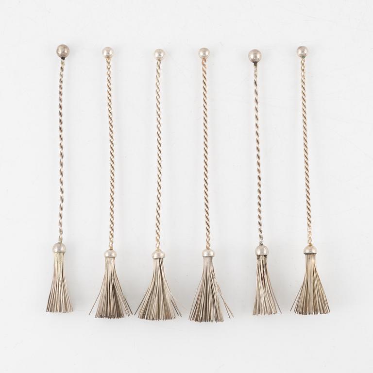 Champagnevispar 6 st, silver, 1900-tal, svenska importstämplar.