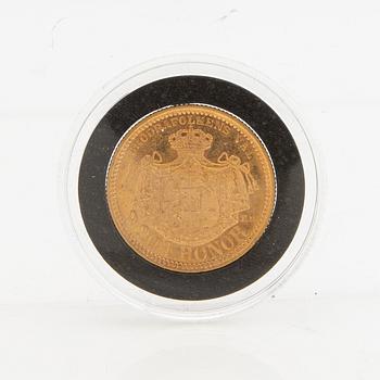 Gold coin Sweden, Oscar II 20 kr, 1880.