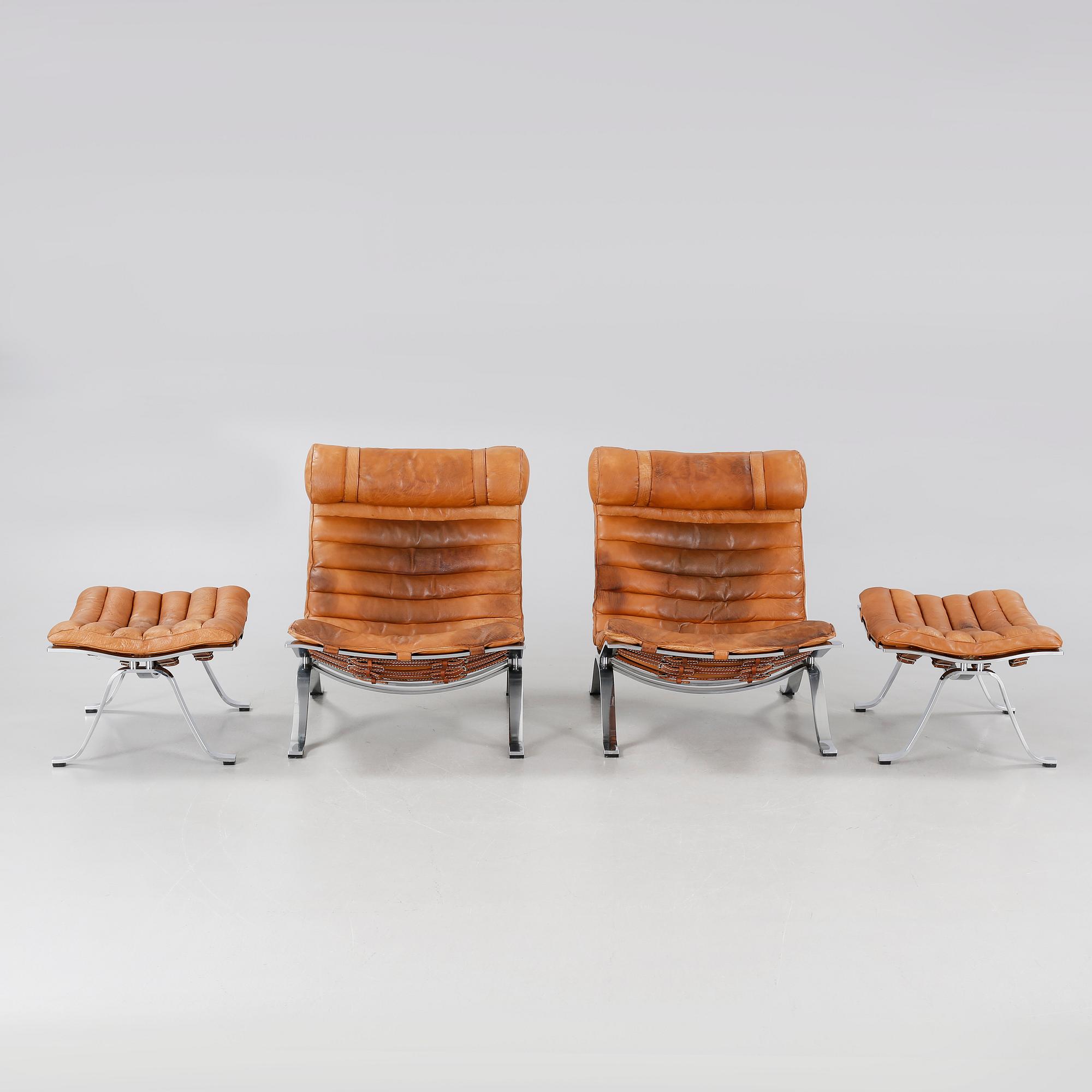 ARNE NORELL, fåtöljer, ett par med fotpallar, "Ari". Formgivna 1966.