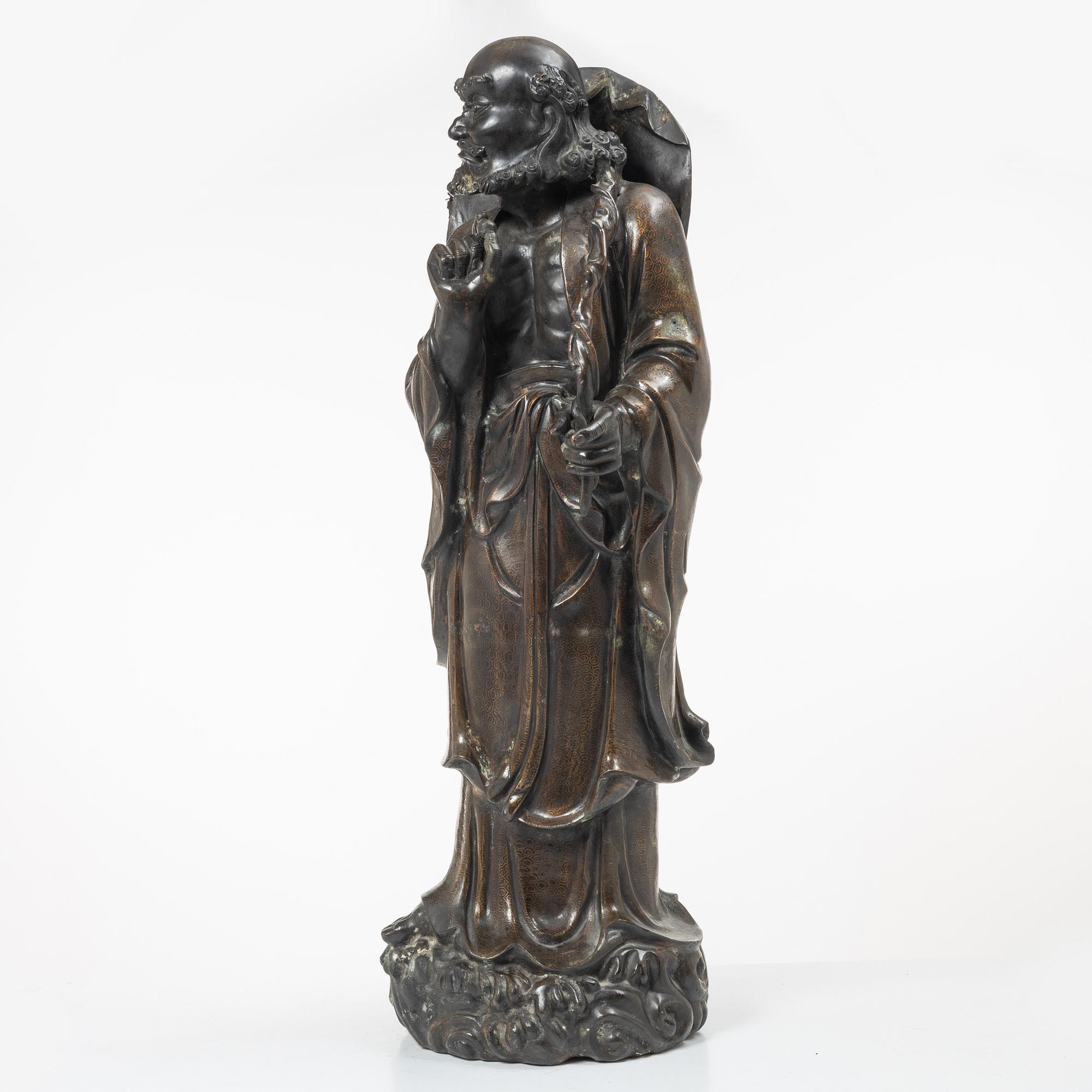 A large Japanese bronze figure of a Rakan, Meiji (1868-1912).