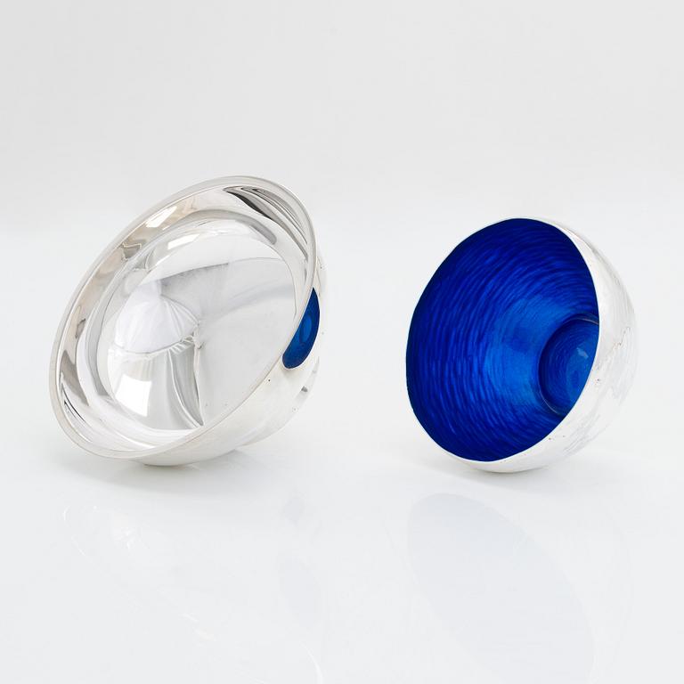 Eva Hidström, two sterling silver bowls,  Kultakeskus, Hämeenlinna 1969 and 1975.