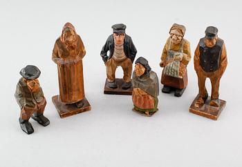 FIGURER, 6 st, trä, bl a Carl-Olof Trygg, 1900-talets första hälft.